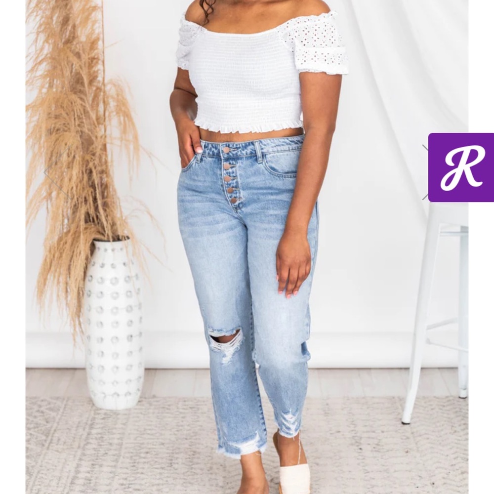 Passport To Paris White Smocked Eyelet Blouse - Picture 2 of 3